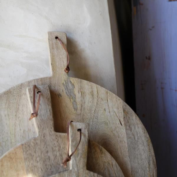 Greige Mango Wood Pizza Board (with Leather Handle)