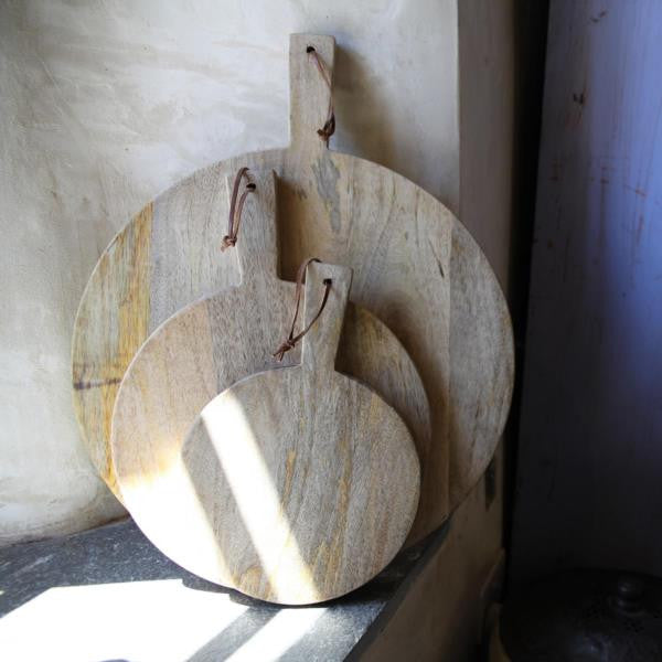 Greige Mango Wood Pizza Board (with Leather Handle)