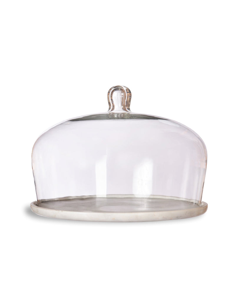 Greige Marble Cake Plate With Glass Dome
