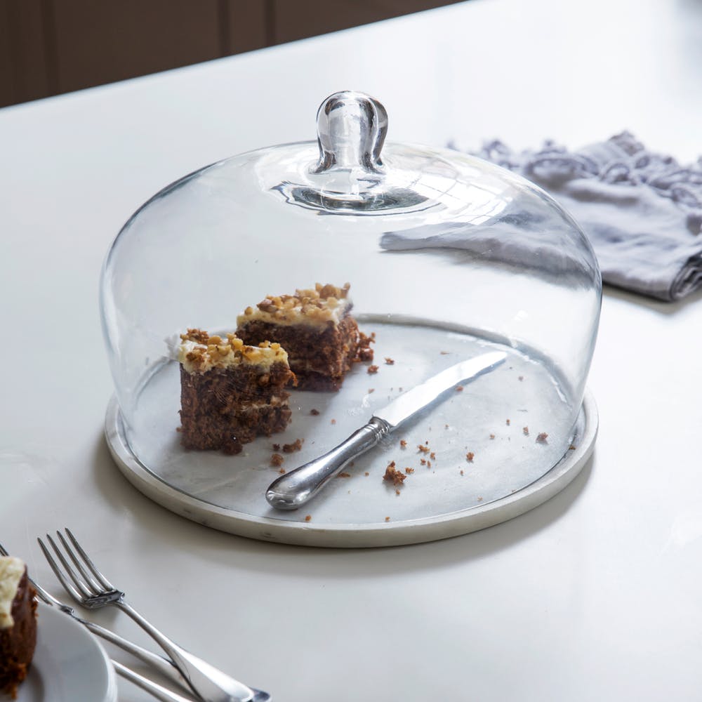 greige Marble Cake Plate with Glass Dome