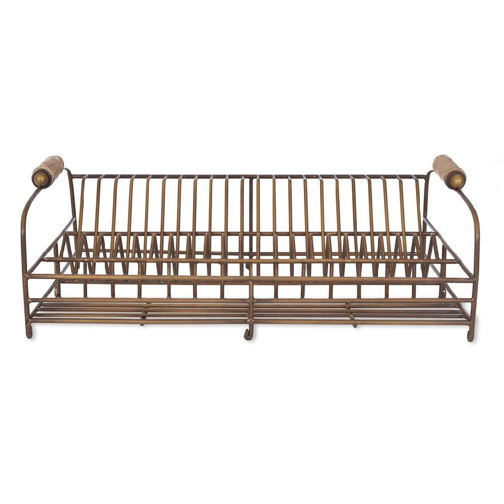 Greige Metal Dish Rack With Aged Brass Finish