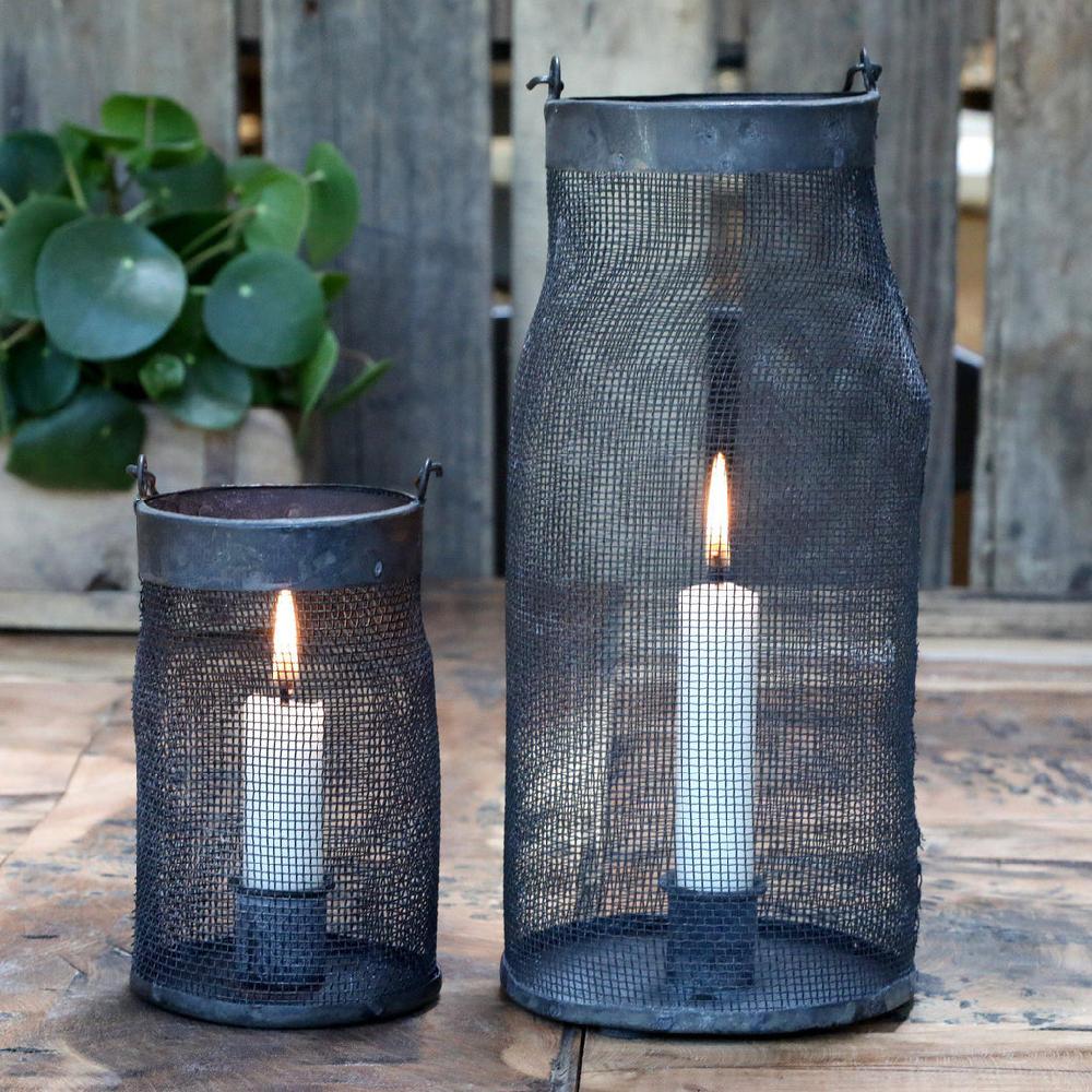 greige Metal Mesh Hurricane - Antique Coal