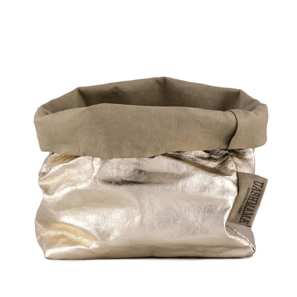 Greige Metallic Paper Bag From Italy - Platinum
