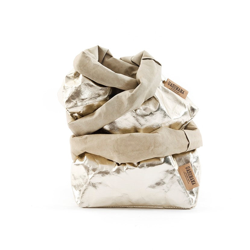 greige Metallic Paper Bag from Italy - Platinum