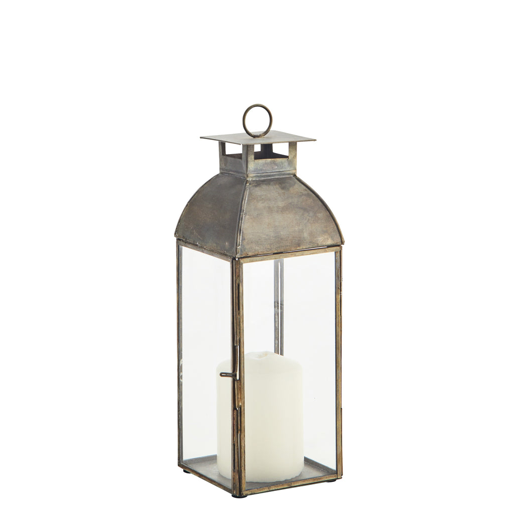 Greige Mini Antique Brass Lantern - Two Sizes