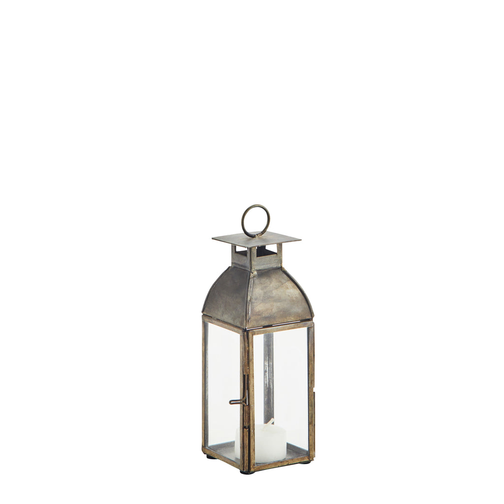 greige Mini Antique Brass Lantern - Two Sizes