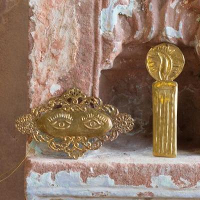 Greige Mini Gold Candle Flame Ornament Or Tag