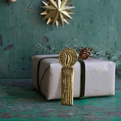 greige Mini Gold Candle Flame Ornament or Tag