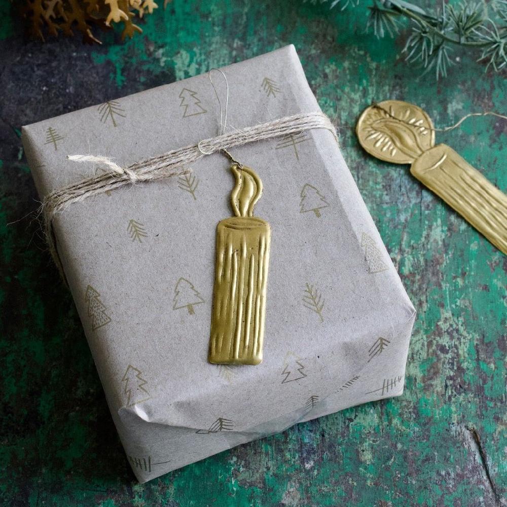 greige Mini Gold Candle Ornament or Tag