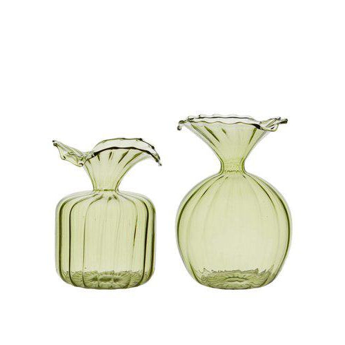greige Mini Green Glass Bud Vase - Two Style Options