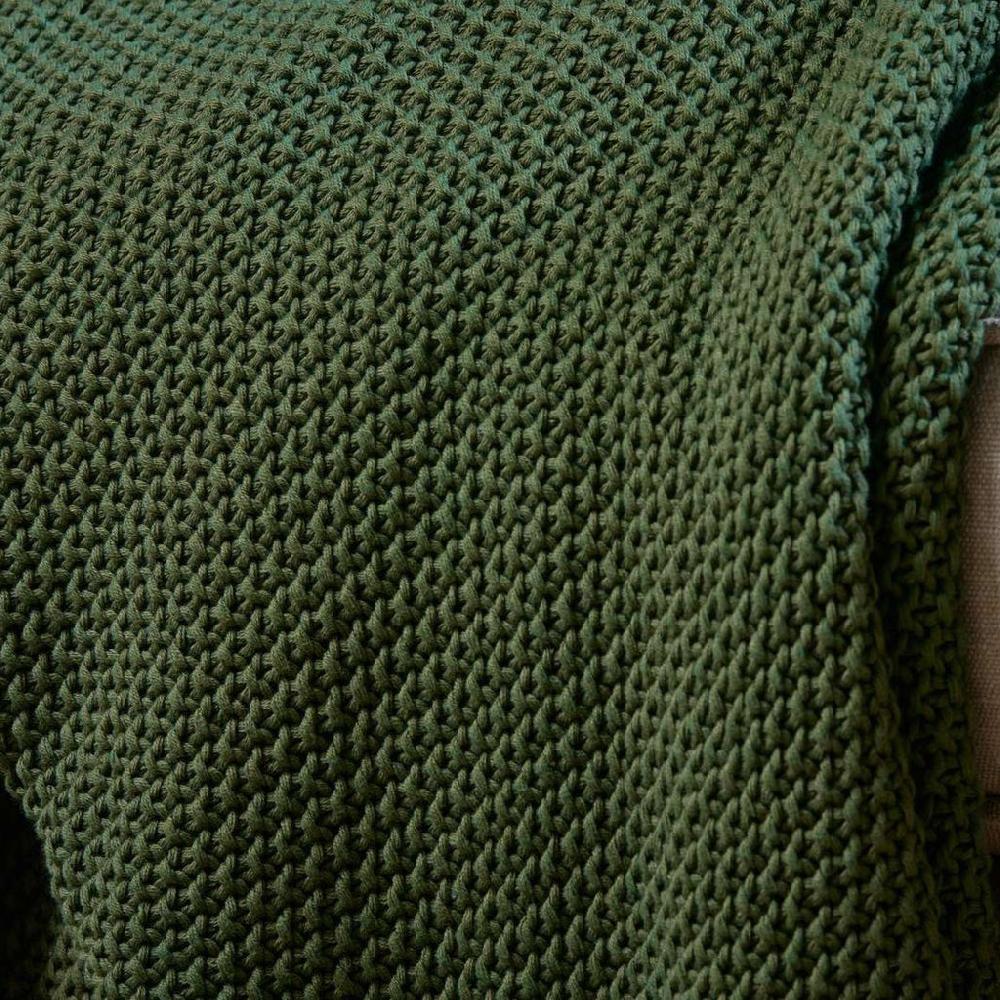 Greige Moss Stitch Cotton Throw - Forest Green