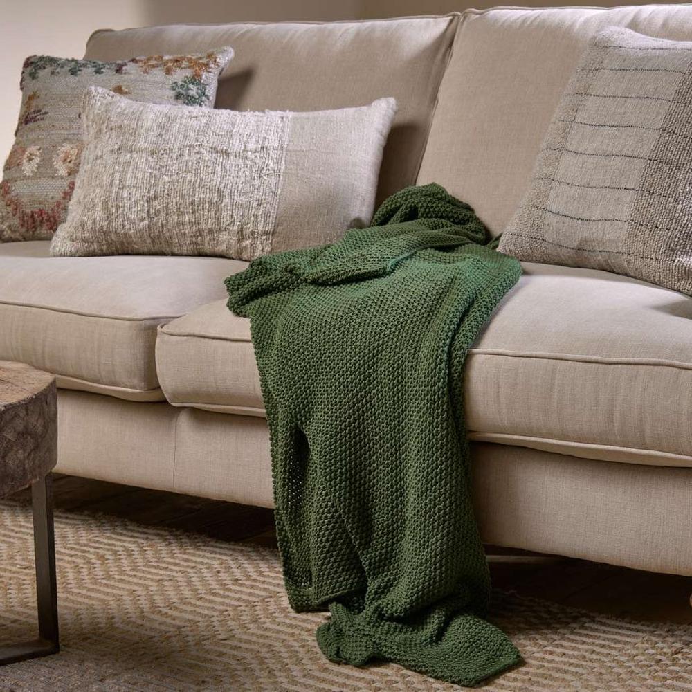 Greige Moss Stitch Cotton Throw - Forest Green