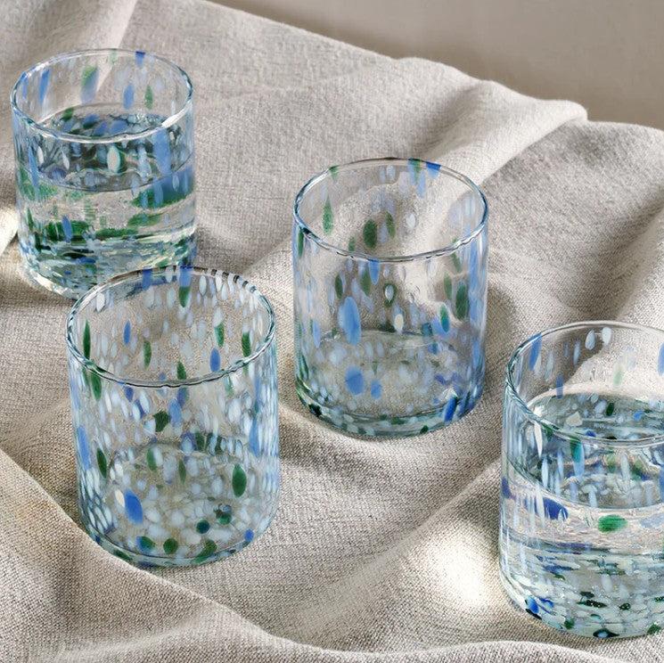 Greige Mottled Sea Blue Glass Tumblers - Set Of Four
