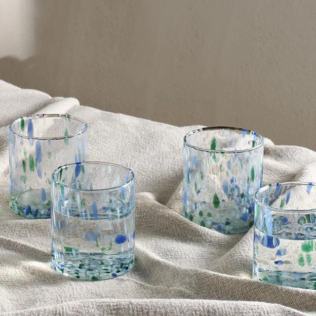 greige Mottled Sea Blue Glass Tumblers - Set of Four