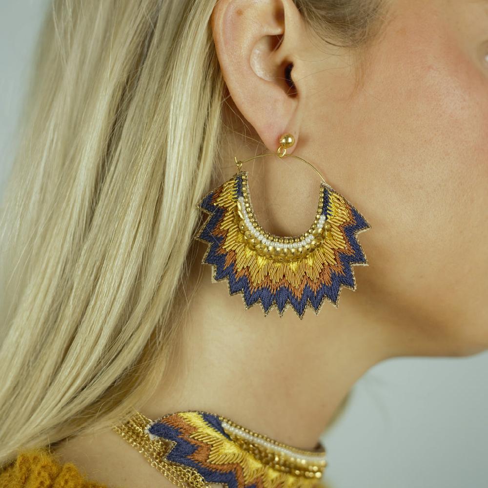Greige Nahua Maria Earrings - Navy