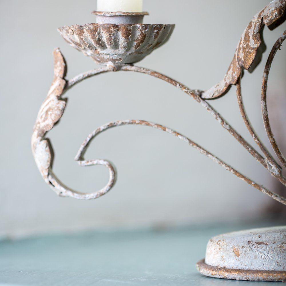 Greige Narrow Rustic Metal Candelabra