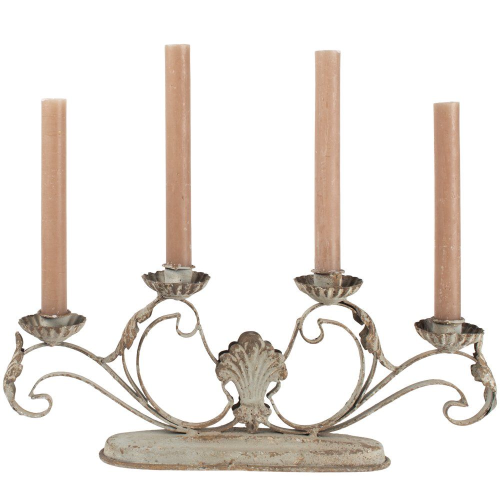 Greige Narrow Rustic Metal Candelabra