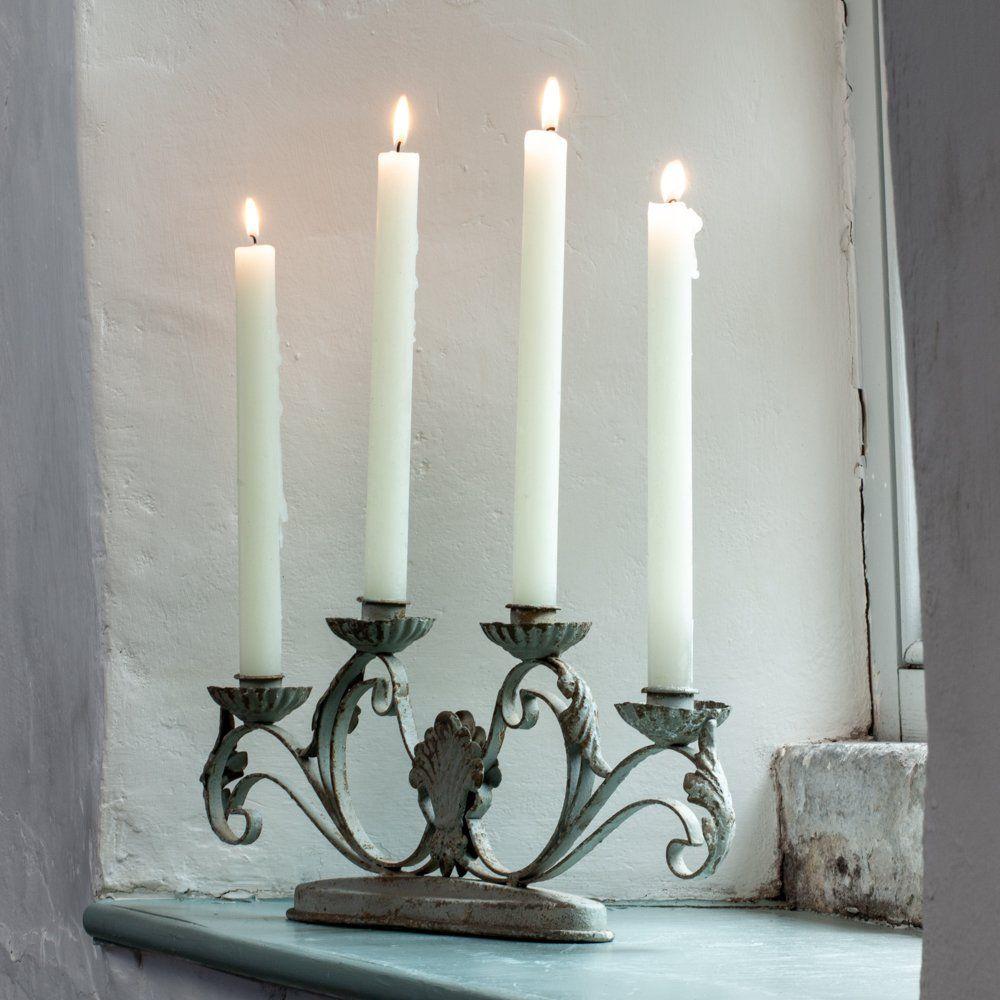 greige Narrow Rustic Metal Candelabra