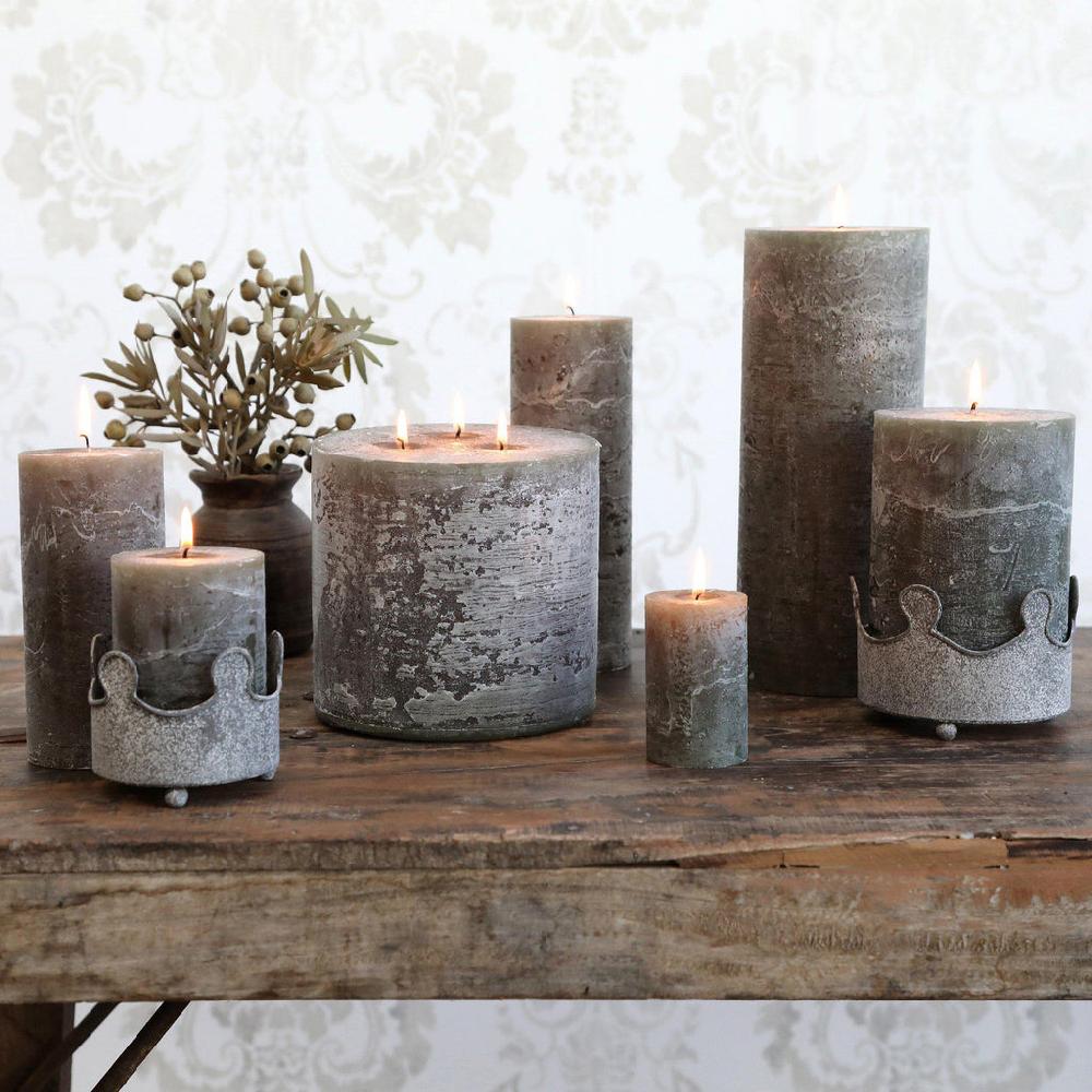 greige Olive Green Rustic Pillar Candles