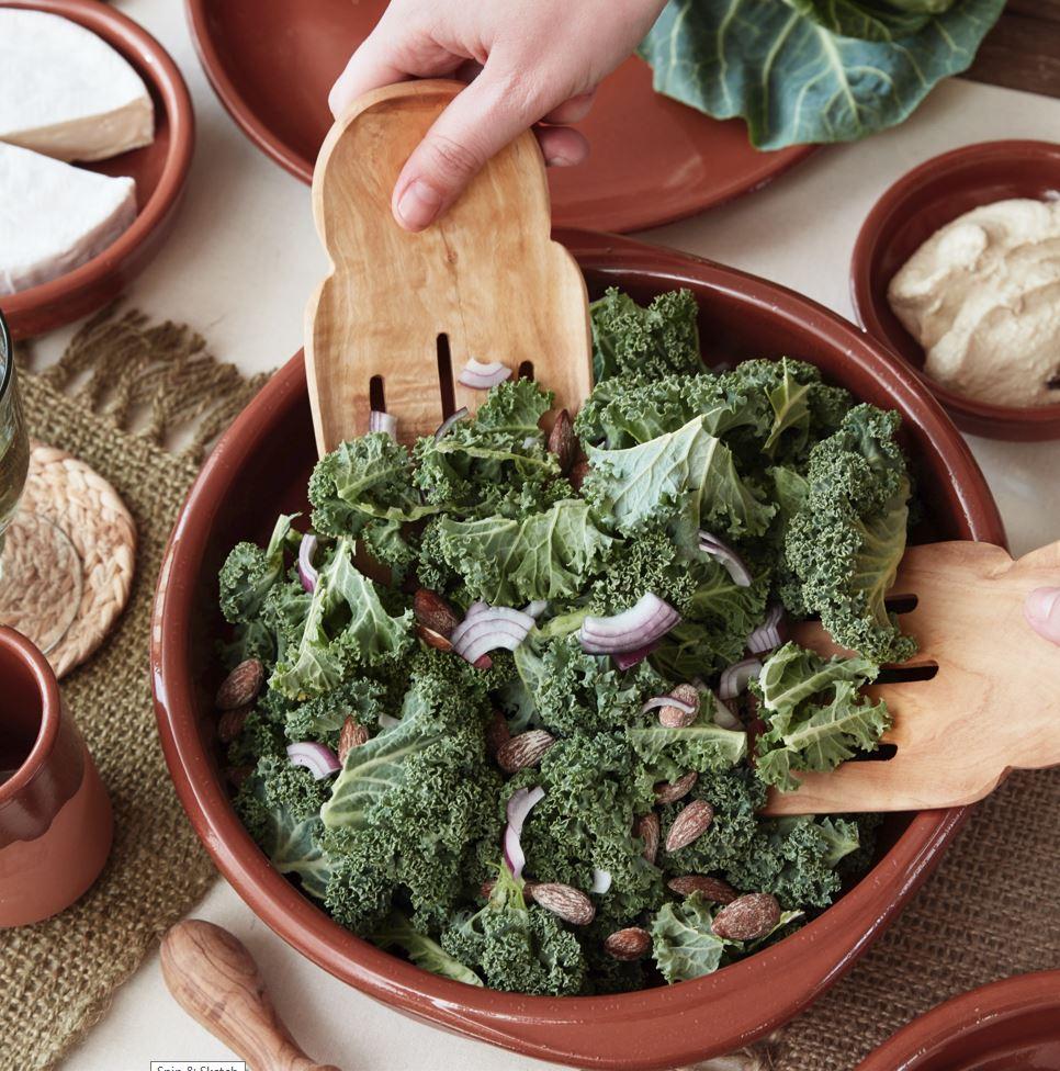 Greige Olive Wood Salad Scoop Servers