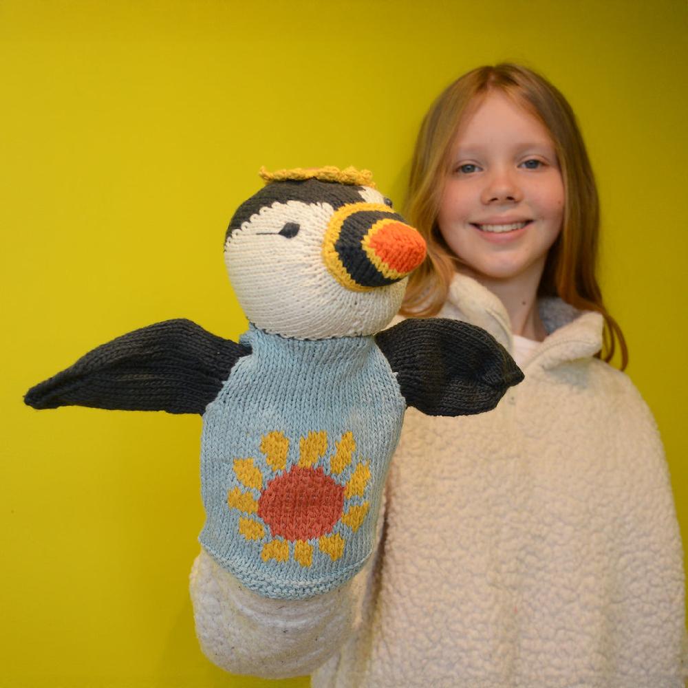 Greige Organic Cotton Hand Puppet - Puffin