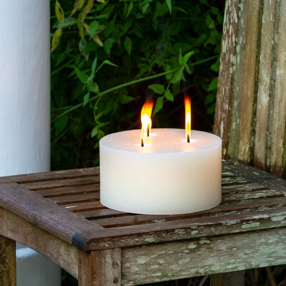 Greige Outdoor Multiwick Pillar Candle - Ivory