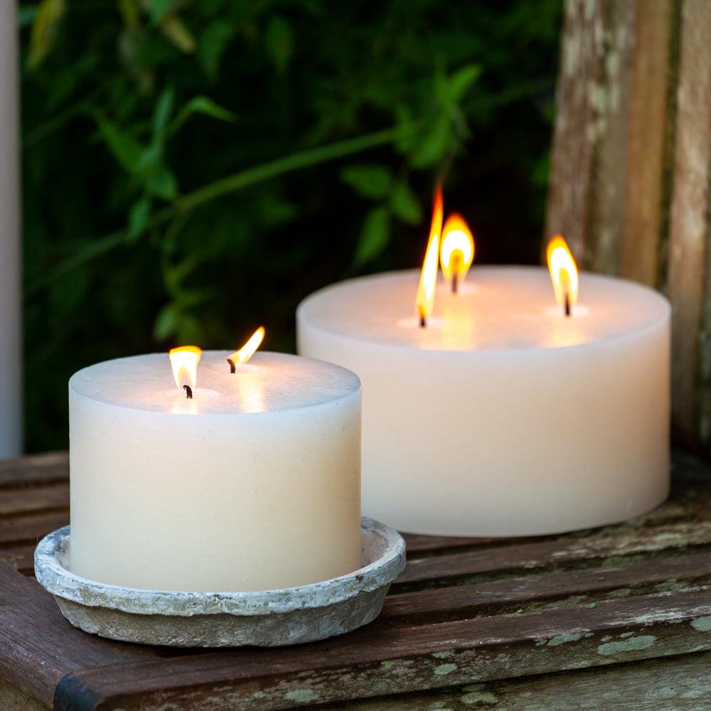 greige Outdoor Multiwick Pillar Candle - Ivory