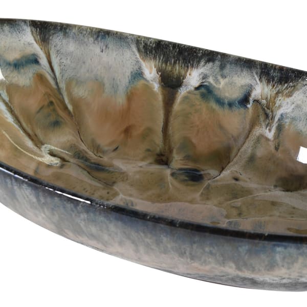 Greige Oval Reactive Glaze Bowl - Ocean