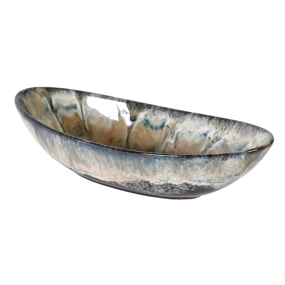 greige Oval Reactive Glaze Bowl - Ocean