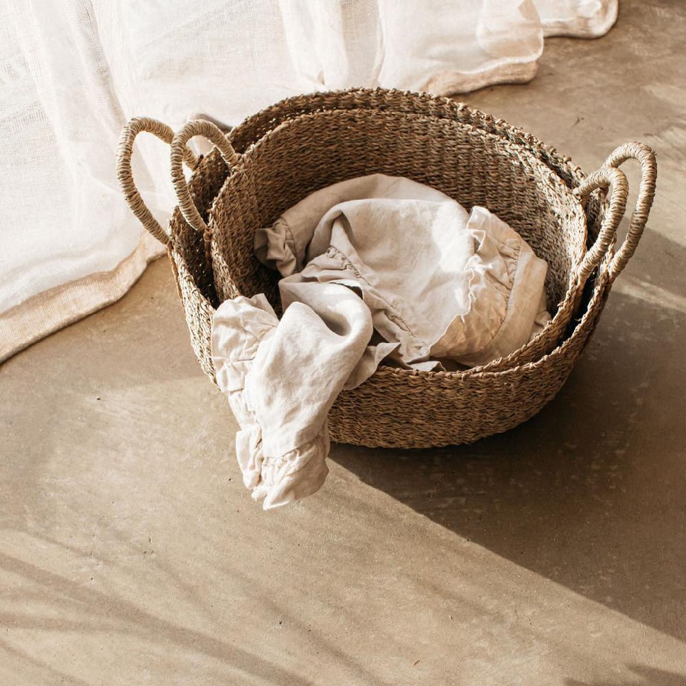 greige Oval Seagrass Basket with Handles