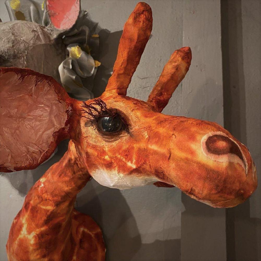 Greige Papier Mache Giraffe Head