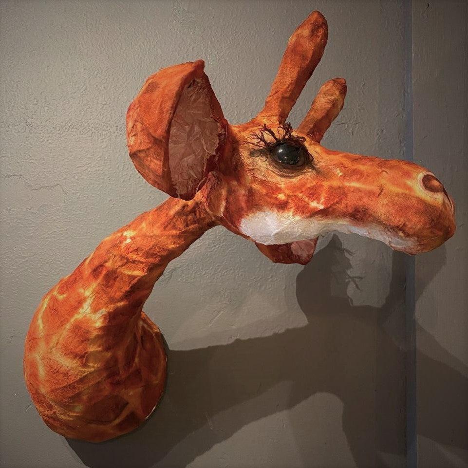 greige Papier Mache Giraffe Head