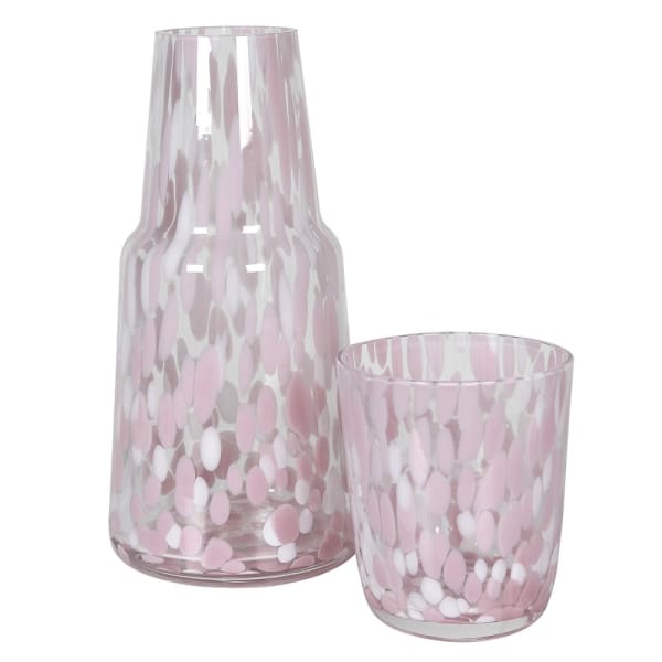 greige Pink Confetti Carafe and Tumbler Set