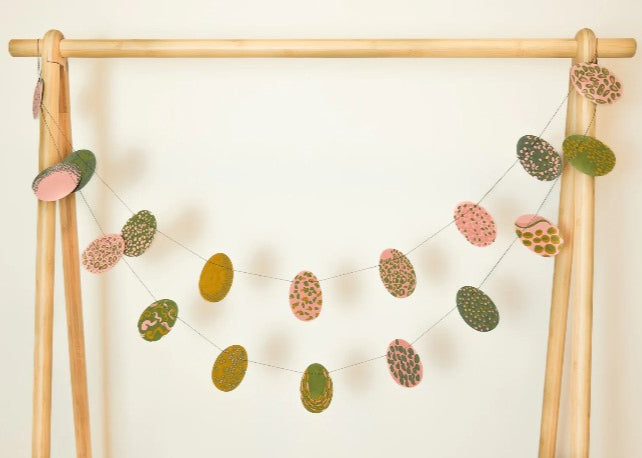 Greige Pink Eggs Sewn Paper Garland