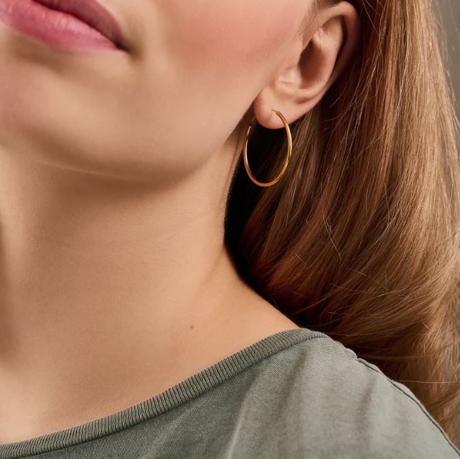 Greige Plain Hoop Earrings - Silver - Pernille Corydon