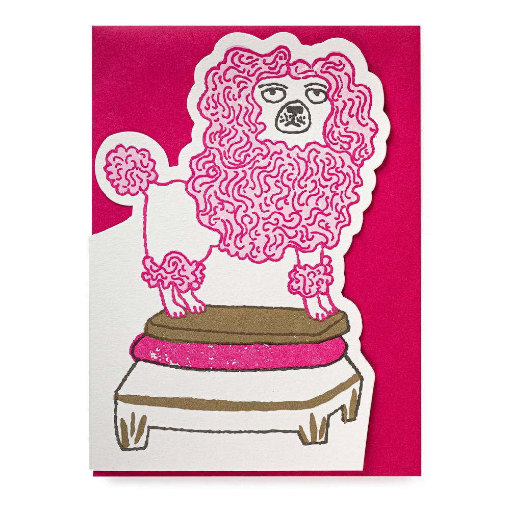 greige Poodle Letterpress Card - Single