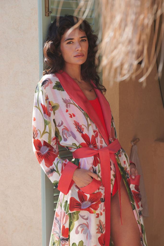 Greige Poppy Red Gown - One Hundred Stars