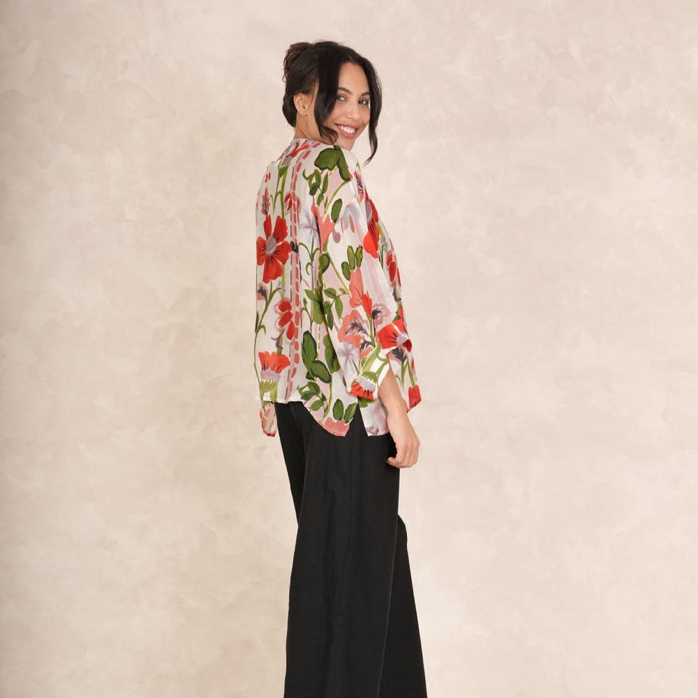 Greige Poppy Red Kimono - One Hundred Stars