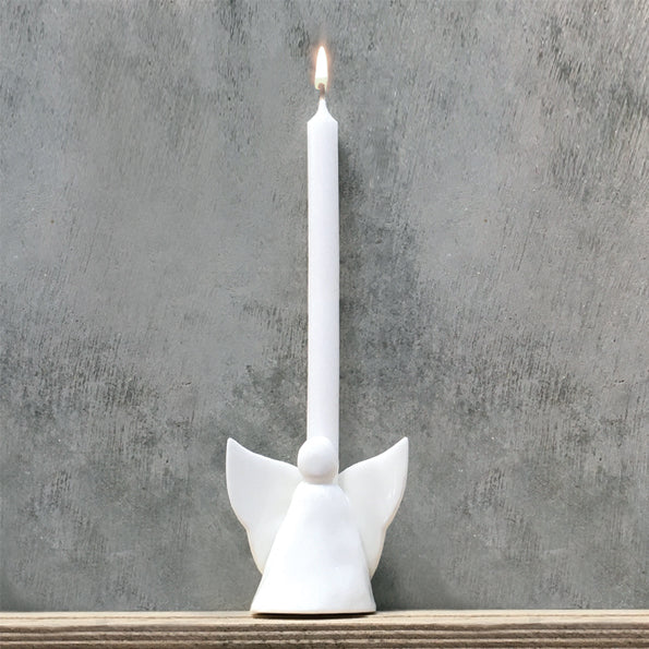 greige Porcelain Angel Candle Holder