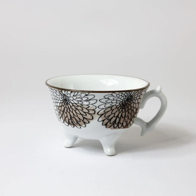 greige Porcelain Tea Cup on Foot - Dahlia