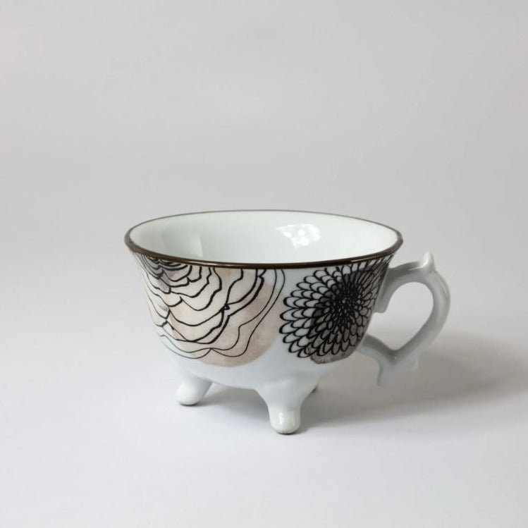 Greige Porcelain Tea Cup On Foot - Poppy
