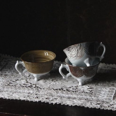 Greige Porcelain Tea Cup On Foot - Poppy