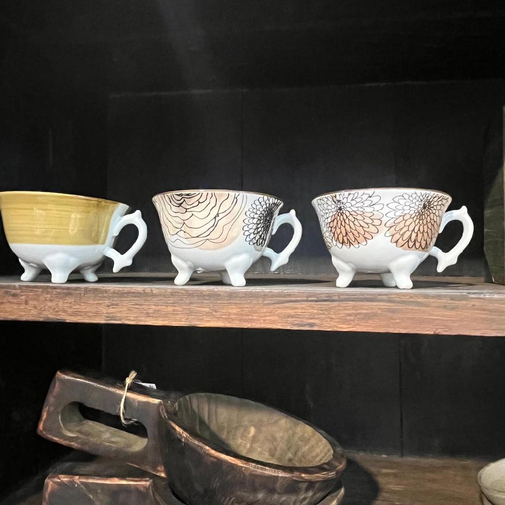 greige Porcelain Tea Cup on Foot - Poppy