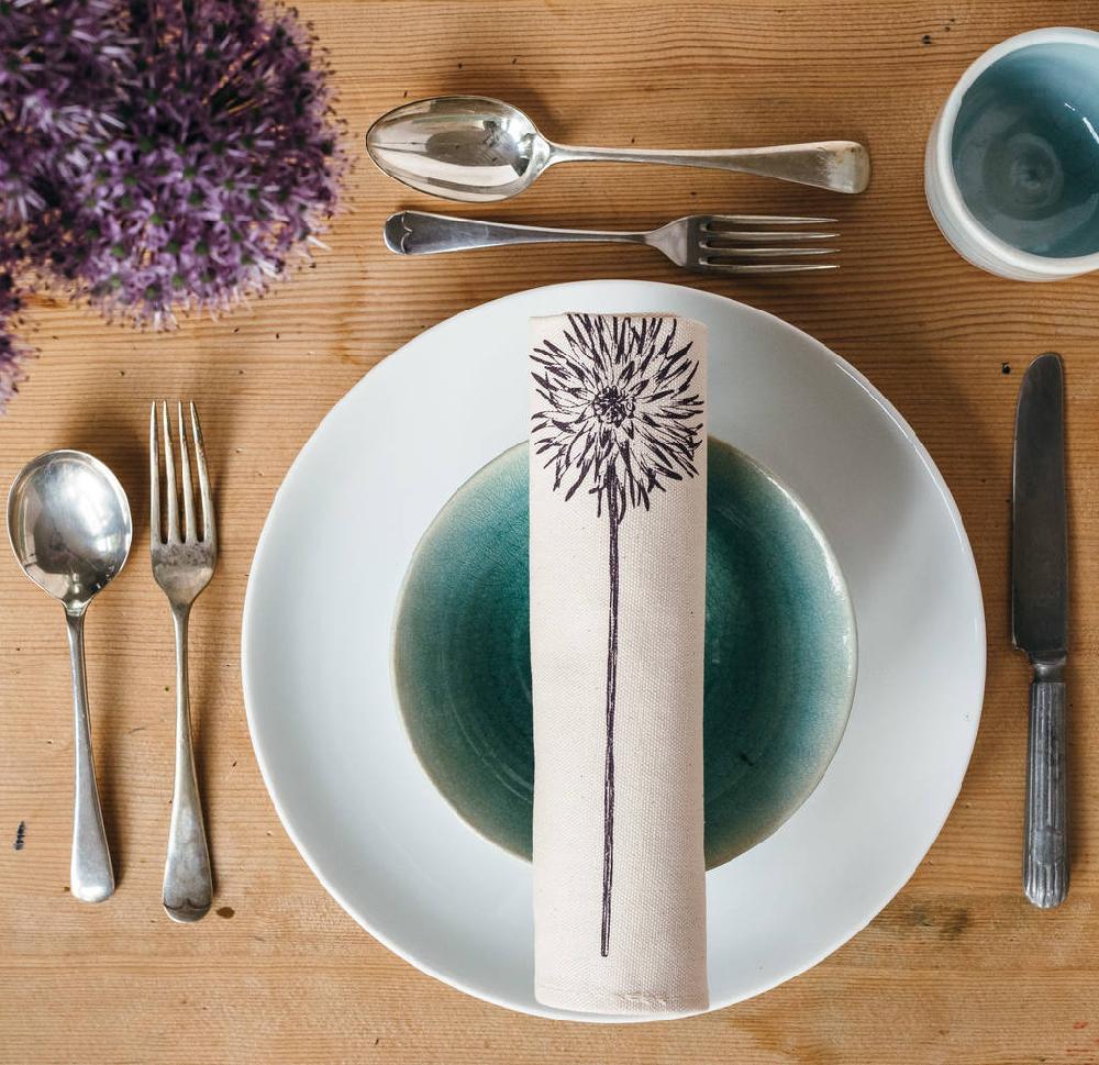 Greige Purple Dahlia Cotton Napkin Gift Set