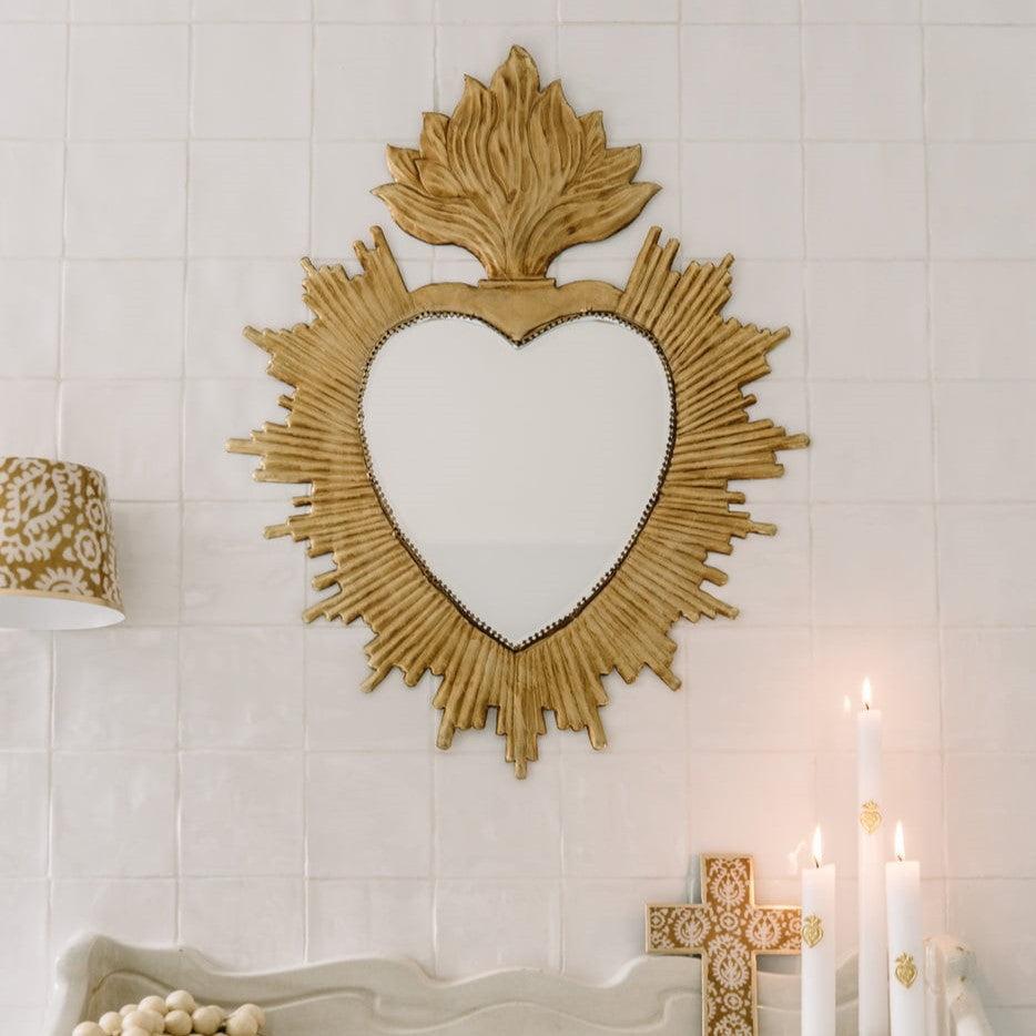 greige Radieux Heart Mirror - Boncoeurs