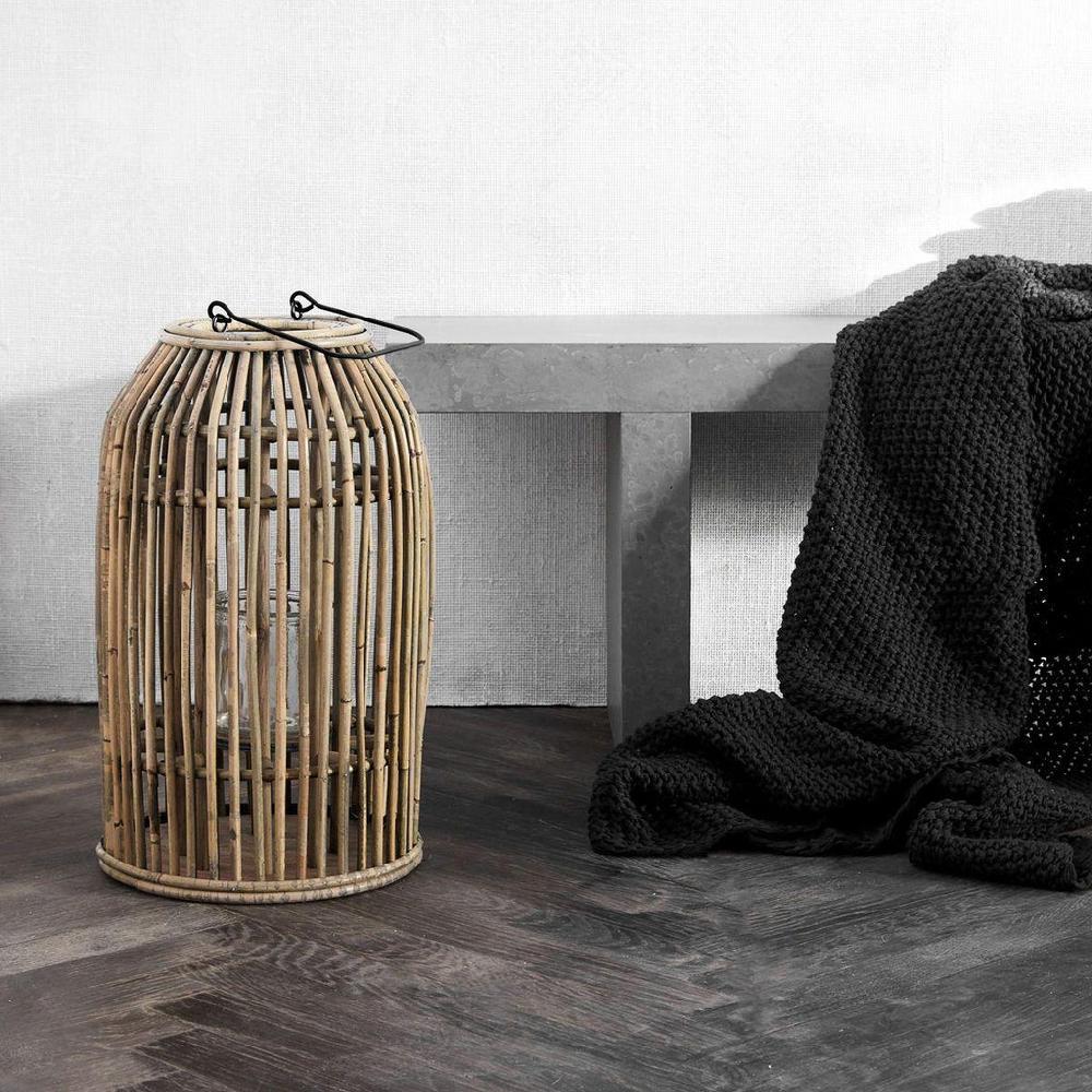 greige Rattan Lantern - Ova - Large
