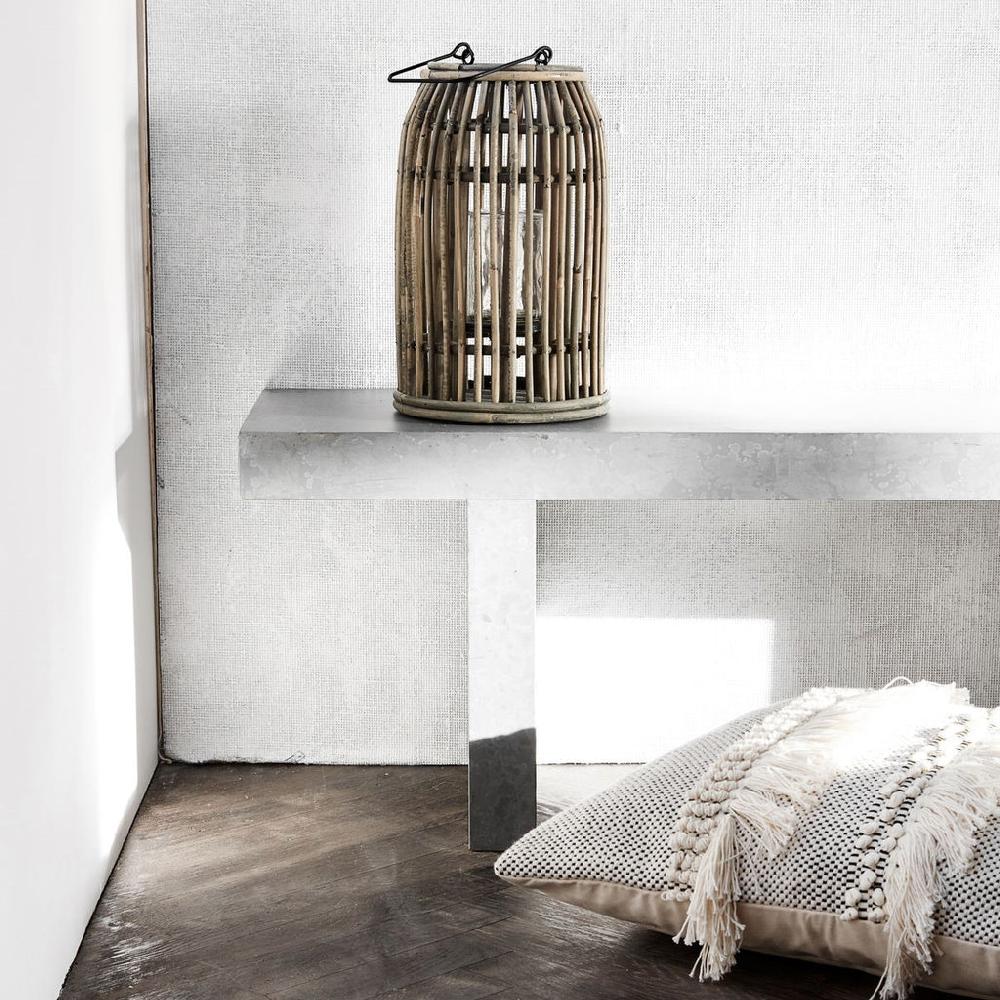 greige Rattan Lantern - Ova - Medium