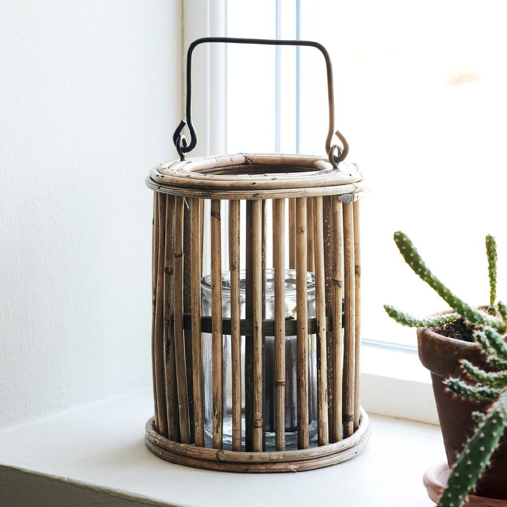 greige Rattan Lantern - Ova - Small
