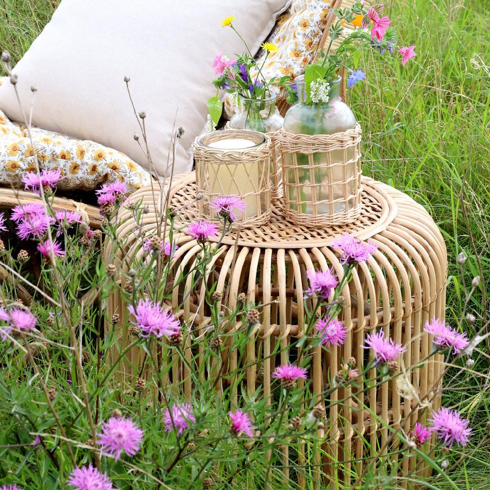 Greige Rattan Side Table