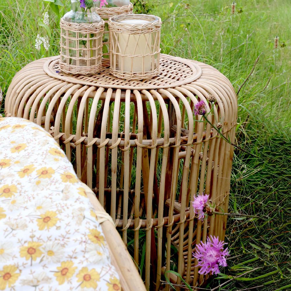 Greige Rattan Side Table